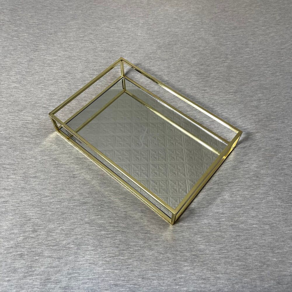 Victoria's Secret Vintage Gold Logo Mirrored Vanity Tray